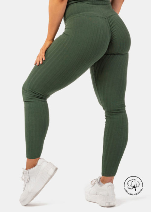 Rebrované HIGH-WAIST legíny z organickej bavlny tmavozelené 405